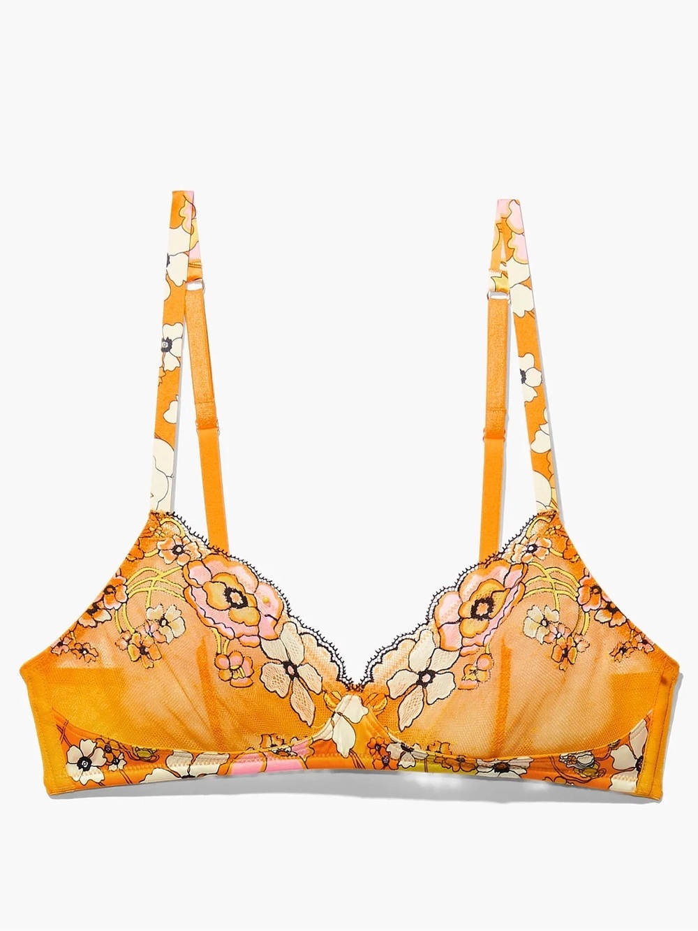 Savage x Fenty lace mod poppy bralette plus curve mesh sexy floral mustard